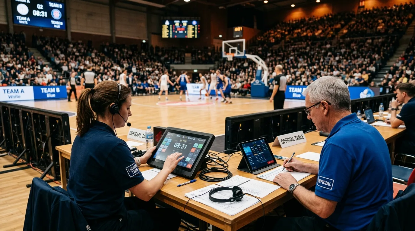Mesa de control arbitral con consola CGSports táctil y tableta
